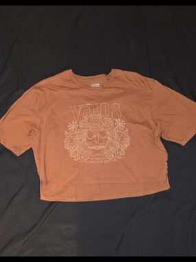 Vans Rust Orange Floral Skull Graphic Tee